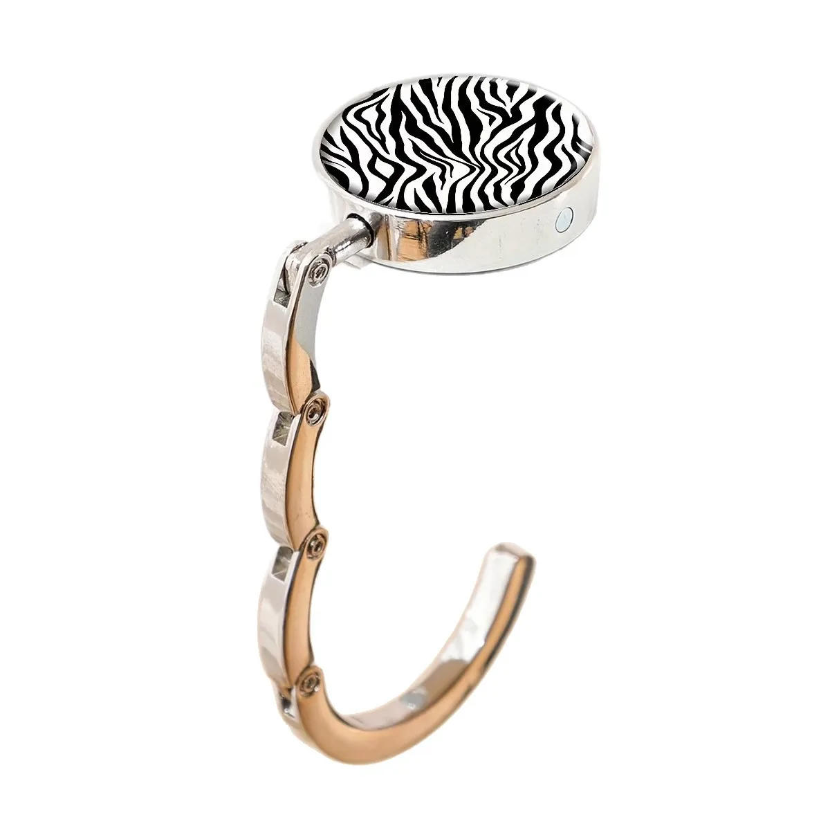 Leopard Print Foldable Wallet Hook – Black & White Geometric Zinc Alloy Handbag Hanger, Portable Bag Hook for Purse, Casual Style Accessory